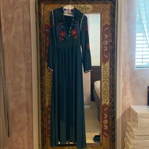 Long sleeve forest green maxi with embellishments